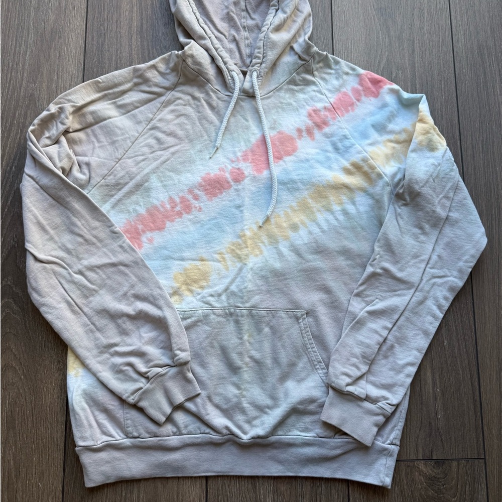 American Apparel Tie-Dye Stripe HoodedSweatshirt - Light Gray with Pink & Yellow